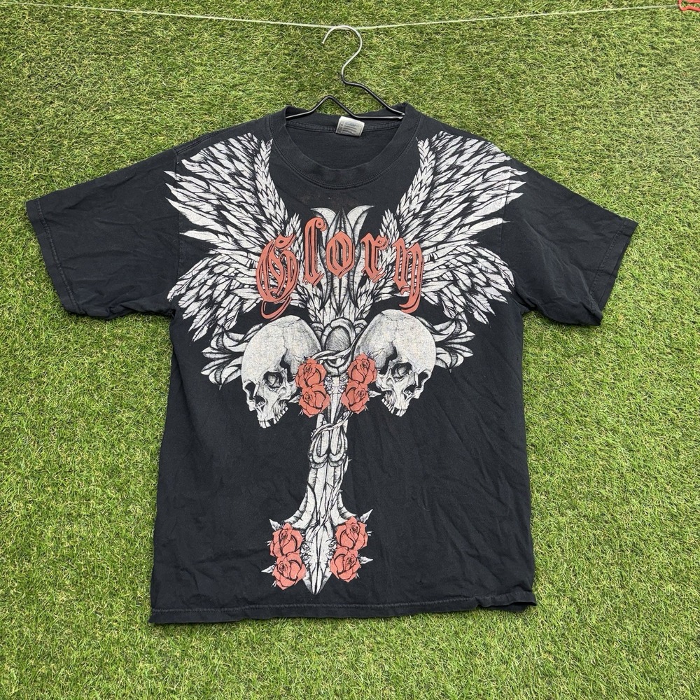 Y2k Cyber Goth Shirt Mens Medium Short Sleeve AK2 Glory Punk Grunge Skull Roses